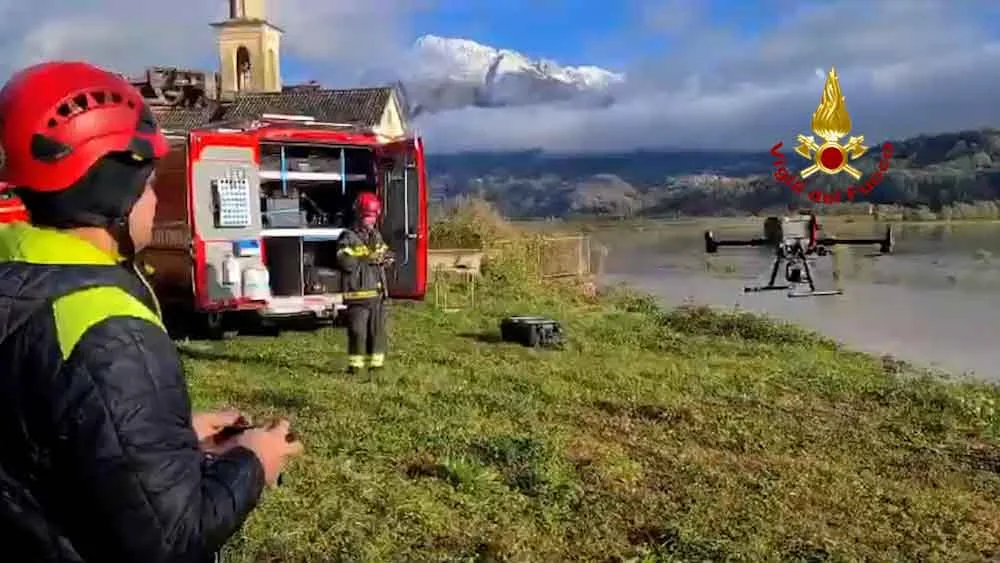 Drone impiegato dai vigili del fuoco durante una ricerca